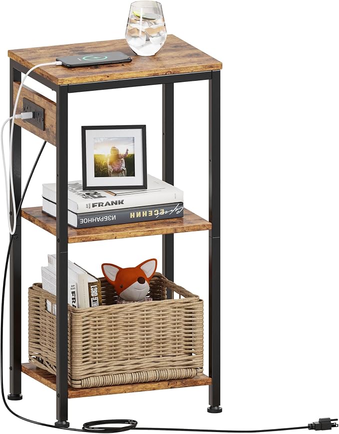 Side Table with Charging Station, Nightstand with USB Ports and Outlets by Lifenite