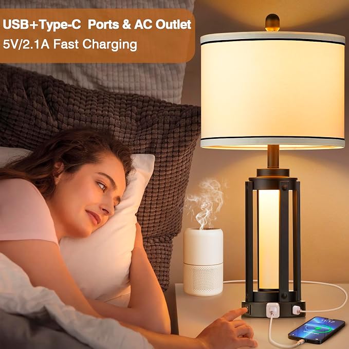 25" Modern Table Lamps Set of 2, Industrial Beside Lamps - Image 4