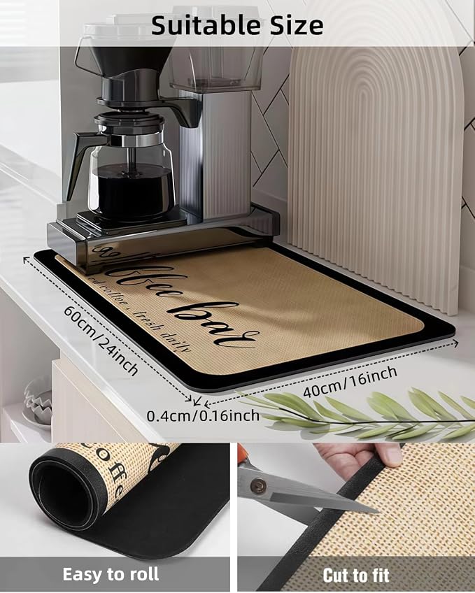 Coffee Mat 16"x24" Coffee Bar Mat Rubber Backed Bar Accessories Super Absorbent - Image 5