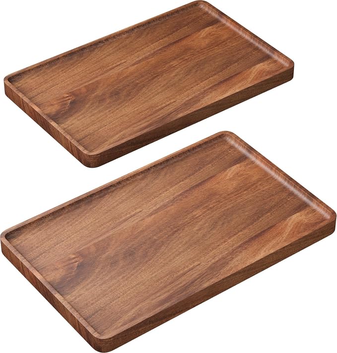 VERTORGAN 2 Pack Acacia Wood Serving Tray, 15.8x9.8 Inch Decorative Trays by VERTORGAN
