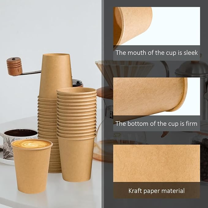 Clawsoff 400 Pack 8 oz Paper Cups, Unbleached Paper Cups - Image 3