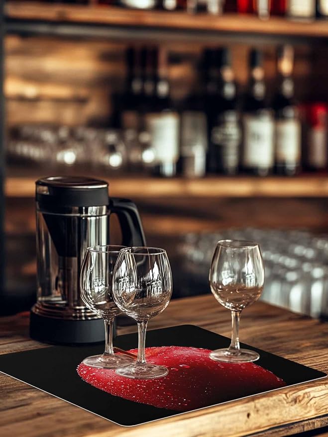 Coffee Mat 12x20in, Coffee Maker Pad Red Apples on Black Absorbent Non-slip - Image 5