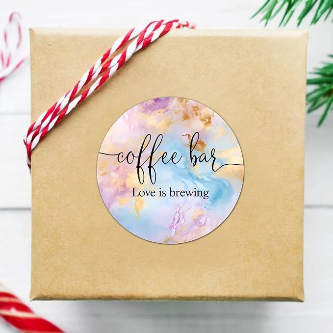 Coffee Bar Love is Brewing Round Label Sticker 3in Positive Lettering Saying - Image 3