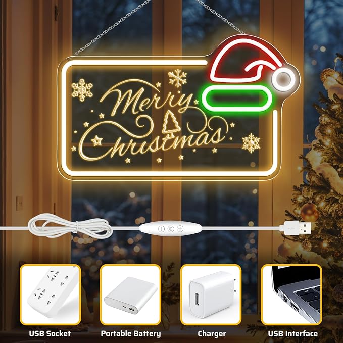 16.5 x 10’’ Merry Christmas Neon Sign, Carving LED Sign - Image 4