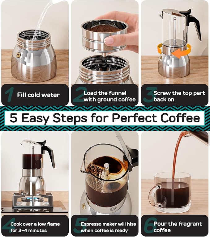 Coffee Gator 9 Cup Moka Pot, 15oz Stovetop Espresso Maker - Image 7