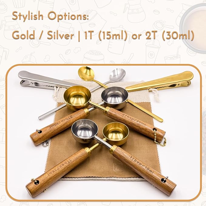 Coffee Scoop with Wooden Handle 2 Tbsp 304 Stainless Steel Measuring Tablespoon - Image 6