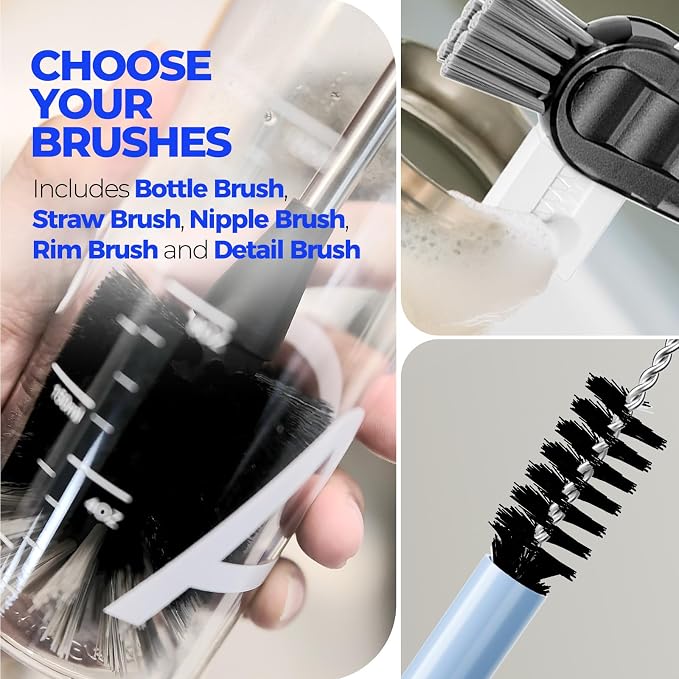 Holikme 6 Pack Bottle Brush Set, 3 Straw Brushes, 4-in-1 Bottle Cleaning Brush - Image 5