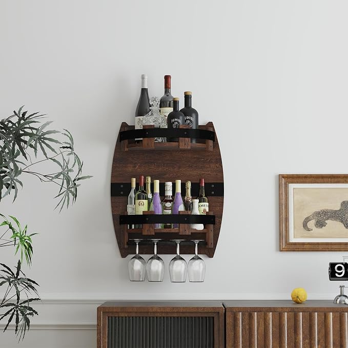 Whiskey Barrel Rack, Vintage Wall Mounted Wine Rack - Image 6