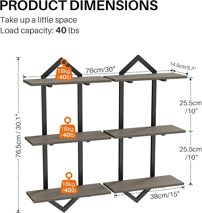 3 Tier Floating Shelves, Modern Geometric Wooden Shelf - Image 3