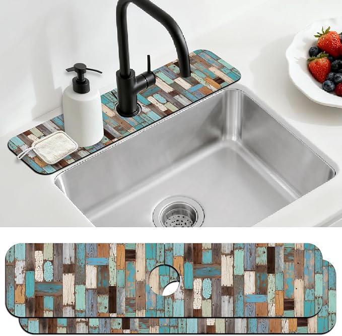 2 Pcs Flowers Kitchen Sink Splash Guard Faucet Mat Plants Floral Patterns by CONCHLERY%E6%97%97%E8%88%B0%E5%BA%97