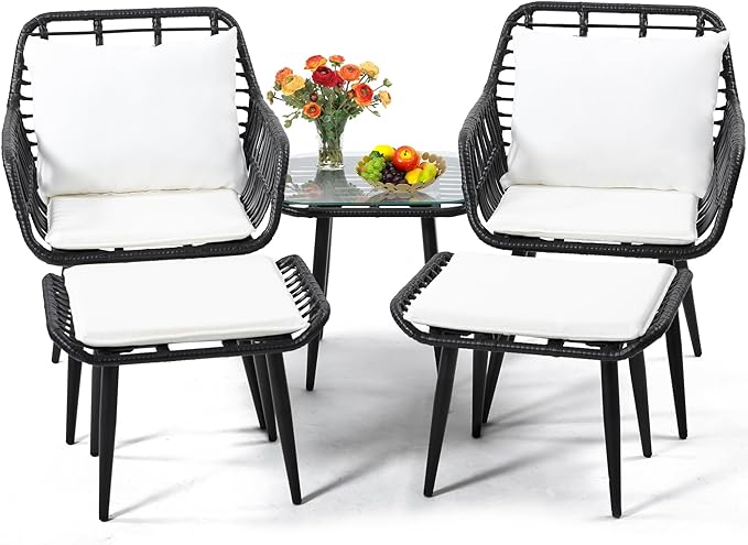KROFEM 5 Piece Wicker Bistro Patio Conversation Furniture Set, Includes 2 Chairs by KROFEM