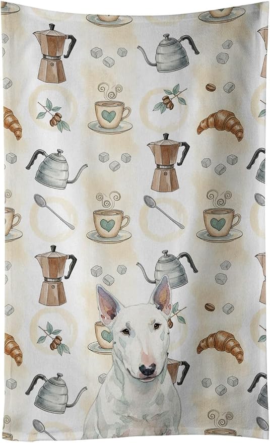 Caroline's Treasures White Miniature Bull Terrier Coffee Bar Kitchen Towel by CarolinesTreasures