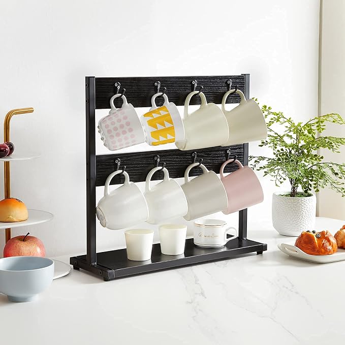 IBUYKE Wood Coffee Mug Holder for Countertop, 16 Hook Mug Tree Holder Rack - Image 6