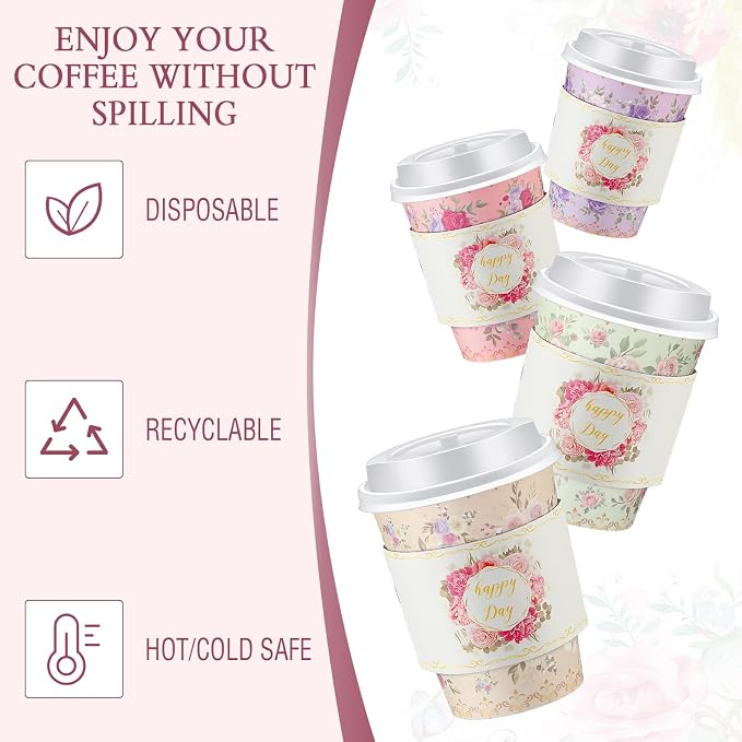Remerry 100 Pcs 12oz Floral Disposable Coffee Cups - Image 7
