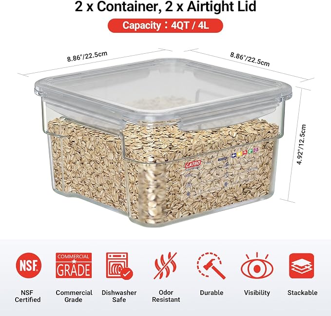 2 Pack 4 QT Airtight Commercial Food Storage Containers, Stackable - Image 2