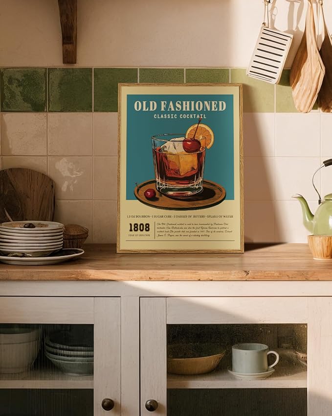 Vintage Old Fashioned Cocktail 12x16 Inch Framed Canvas Wall Art, Retro 1808 - Image 3