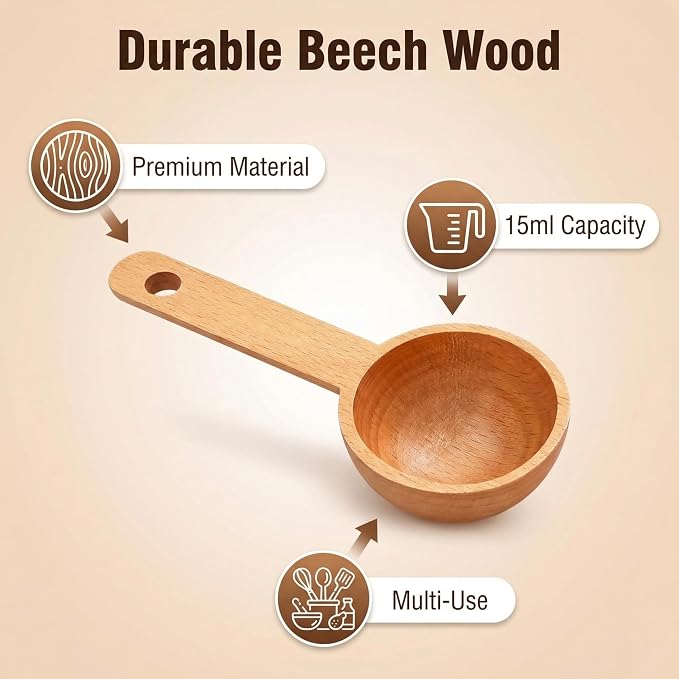 Wooden Coffee Scoops 4 Pack 15ml Wooden Coffee Spoon, Tablespoon & Measuring - Image 3