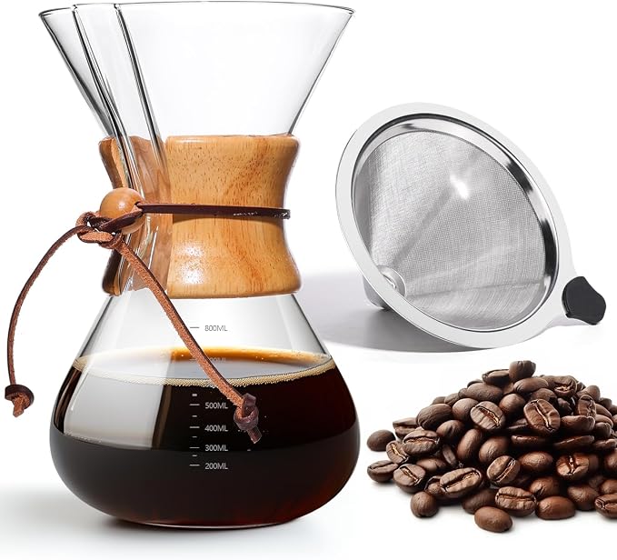 Pour Over Coffee Maker 27 OZ, 8 Cup Borosilicate Glass Drip Coffee Maker by Yopinmall
