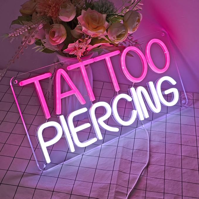 Britrio TATTOO Neon Sign Light Salon Studio Shop Plaque Pink LED Wall Art Decor - Image 7