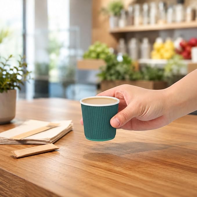 Restaurantware Ripple Wall Coffee Cups 25 Count 4 Ounce Insulated Forest Green - Image 5