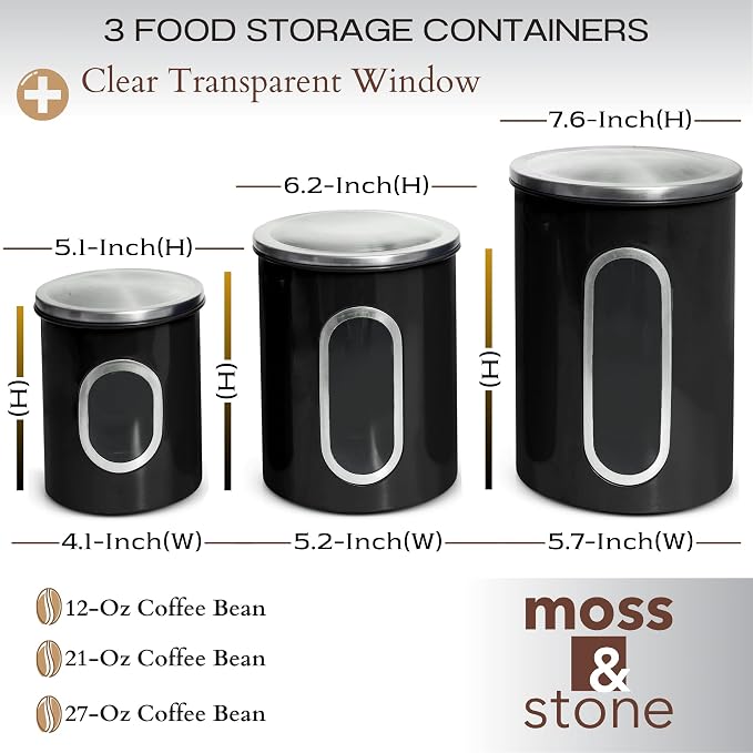 Moss & Stone 3-Piece Black Canisters Sets - Image 2