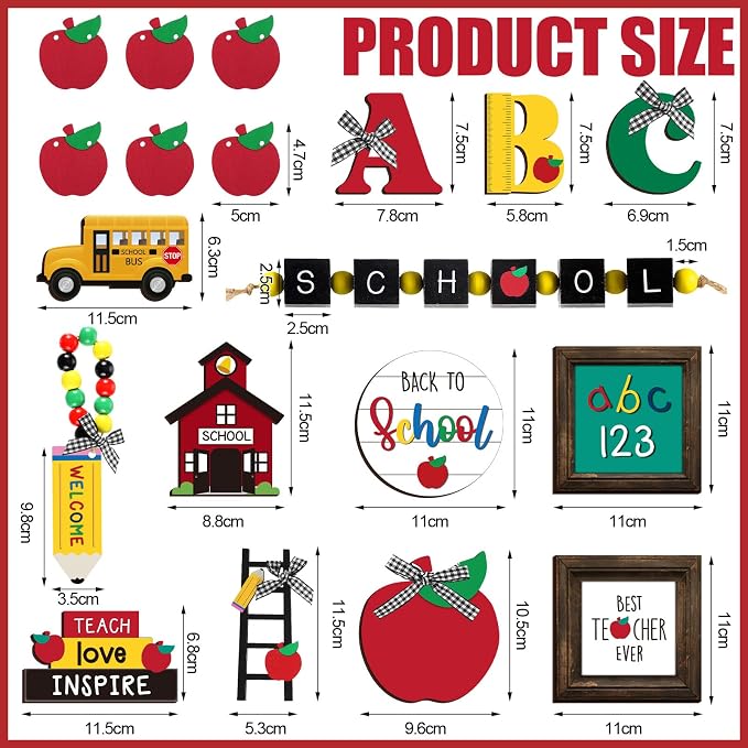 Mifoci 19 Pcs Back to School Tiered Tray Decor Signs Wood Sign Back to School - Image 3