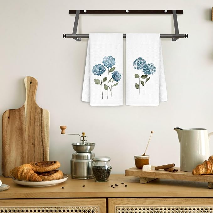 Blue Hydrangea Flowers Floral Kitchen Towels Set of 2 - Image 3