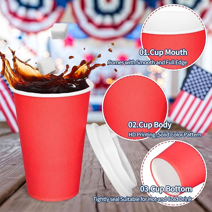 Whaline 60 Pcs Patriotic Disposable Coffee Cups - Image 3