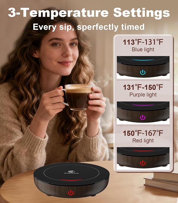 Kepwam Coffee Mug Warmer for Desk, 3-Temp Fast Heating Cup Warmer - Image 3