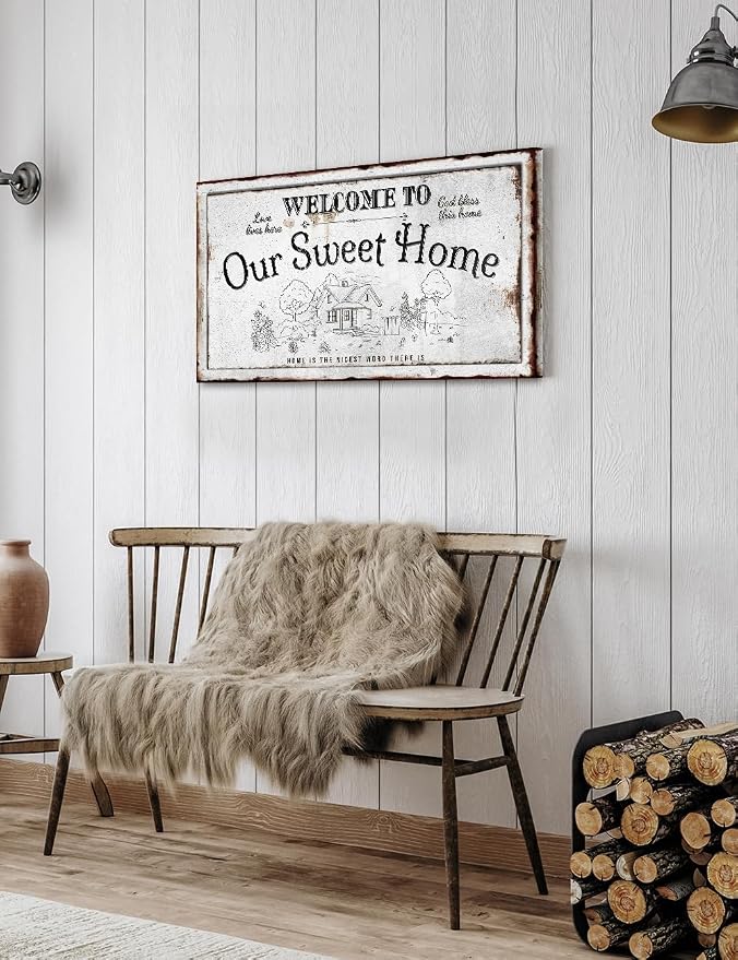 IPIC - Our Sweet Home Vintage Family Sign, Rustic Farmhouse Canvas Wall Art - Image 3