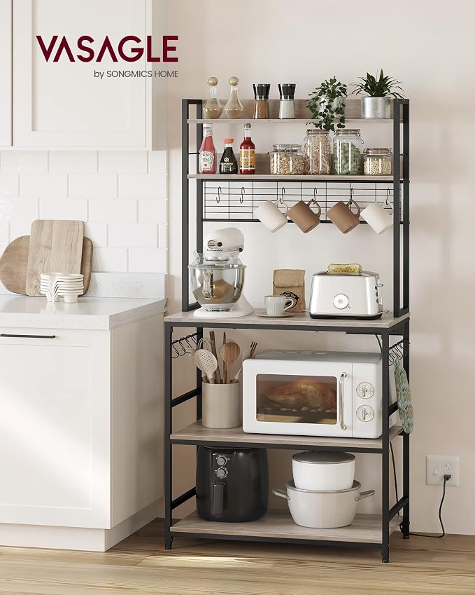 VASAGLE Bakers Rack with Power Outlet, Microwave Stand, Kitchen Tall Utility - Image 2