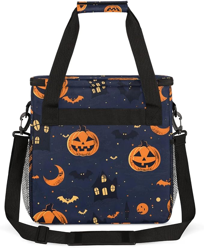 Halloween Pumpkin Bat Coffee Maker Carring Bag, Large Insulated Storage - Image 5