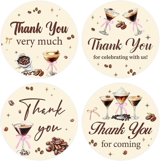 Serencatcher 80pcs Espresso Martini Thank You Stickers, Espresso Martini Theme by Serencatcher
