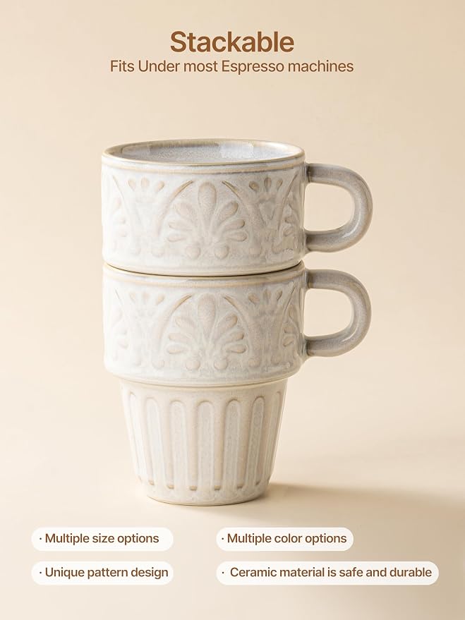 Mugs Set of 4, Ceramic Coffee Mug 12 OZ Beige, Stackable Mug, Microwave & - Image 5