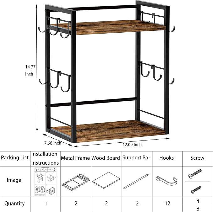Dorhors 2 Tier Coffee Bar Accessories and Organizer, Wood Coffee Station - Image 3