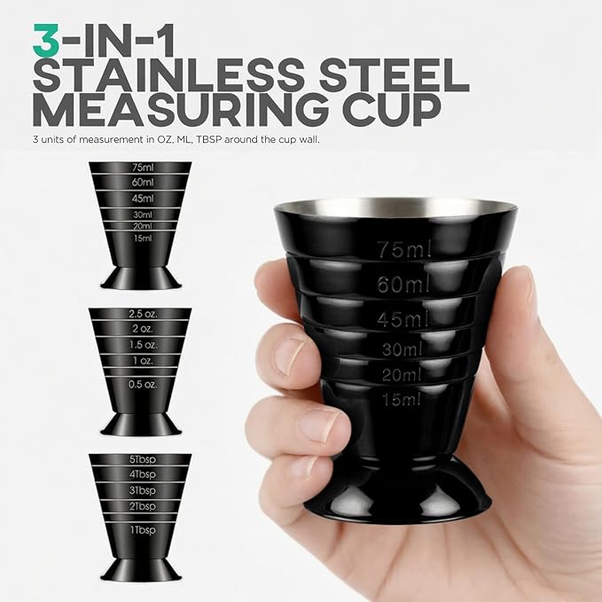 Homestia Black Multi Unit Measuring Cup, Stainless Steel Bar Jigger - Image 4