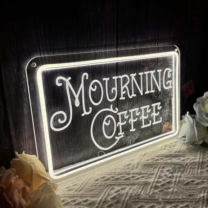 Mourning Coffee Neon Sign Gothic Coffee Bar Neon Light Dimmable LED Light Up - Image 2