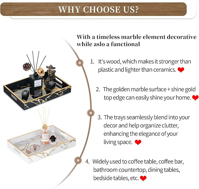 Hanobe Decorative Serving Tray Black: Imitation Marble Coffee Table Tray Decor - Image 7