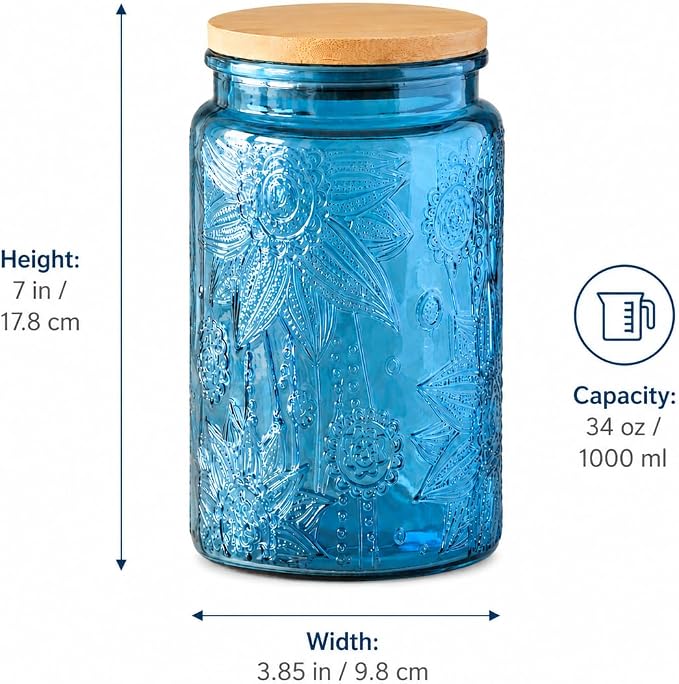 ANSQU Blue Glass Jars, 34oz Vintage Glass Kitchen Storage Counter Jar, Candy - Image 3