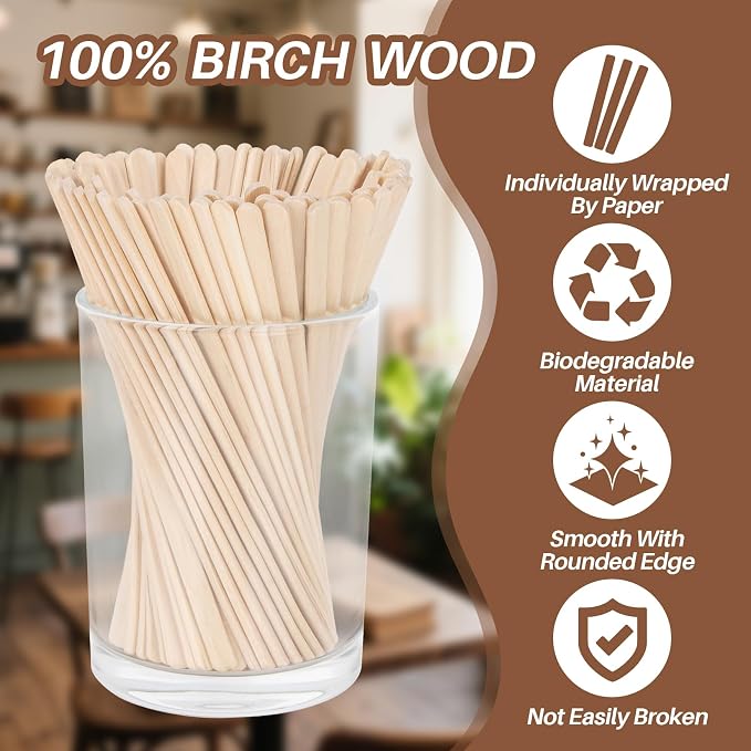 MAQIHAN 250PCS Individually Wrapped Wooden Coffee Stirrers - Image 5