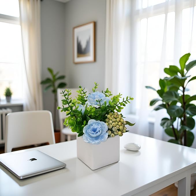 LADADA Artificial Blue Rose Potted Flowers - Image 3