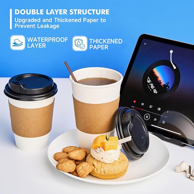 RACETOP 12 oz 100 Pack Disposable Paper Coffee Cups - Image 4