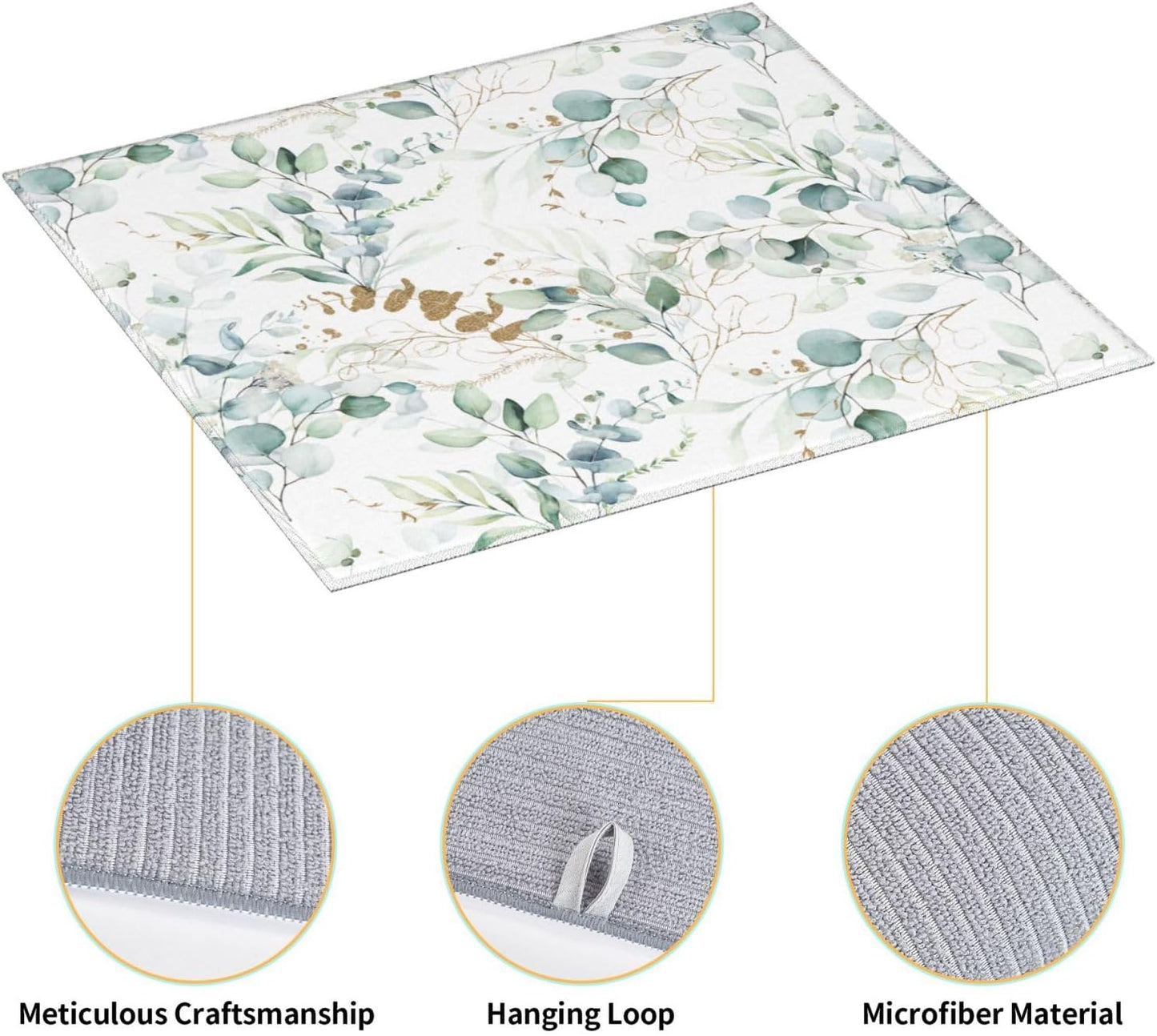 Plants Flowers Dish Drying Mat, Highly Absorbent Microfiber Kitchen Counter Pad Reusable Washable, 16*18"