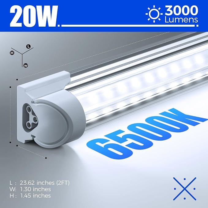 Barrina LED Shop Light 2FT, 20W 3000LM 6500K, T8 LED Light Fixture, Ceiling and - Image 7