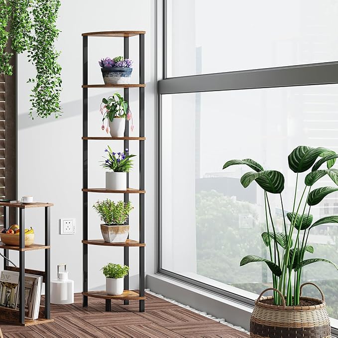 VIMBER Corner Shelf, 6-Tier Corner Bookshelf, Industrial Corner Ladder Shelf - Image 8