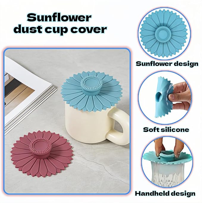 Sunflower Silicone Cup Lids, 4.1 Inch Reusable Drink Covers - Image 4