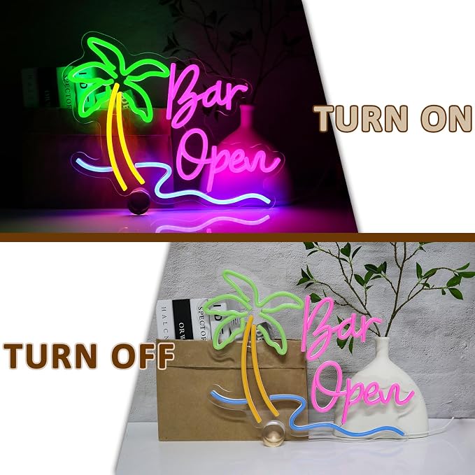 Bar Open Sign for Business, Neon Open Sign, USB Dimmable Palm Tree Neon Lights - Image 5