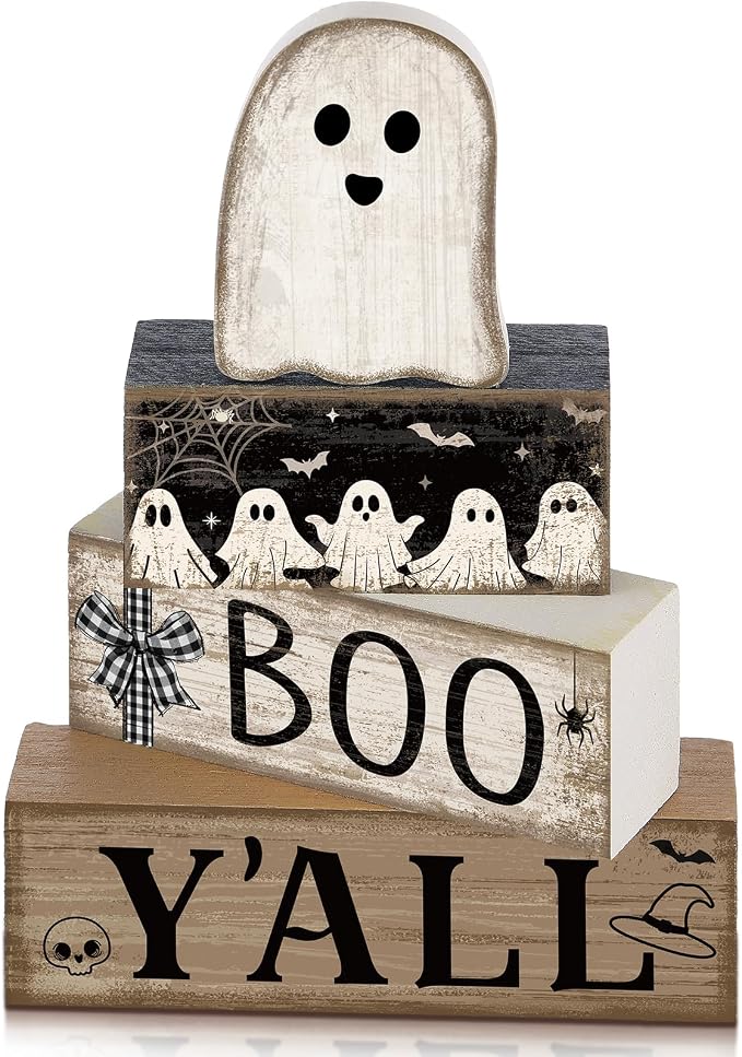 Lineshading 4 Pcs Halloween Table Decoration Wooden Ghost Tiered Tray by Lineshading