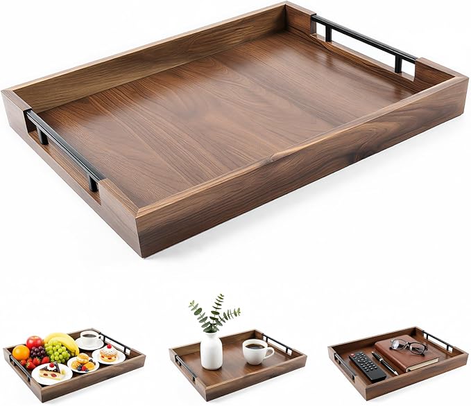 Acacia Wood Serving Tray, 17x13in Ottoman Tray by Unknown