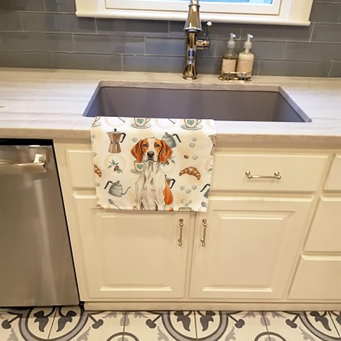 Caroline's Treasures Orange and White Pointer Coffee Bar Kitchen Towel Velour - Image 2